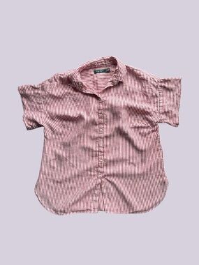 Lauren Ralph Lauren Women’s 1X Red White Striped Linen Shirt Short Sleeve